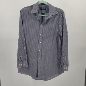 Stafford Essentials men's dress shirt charcoal gray w/white stripes Size 15 1/2